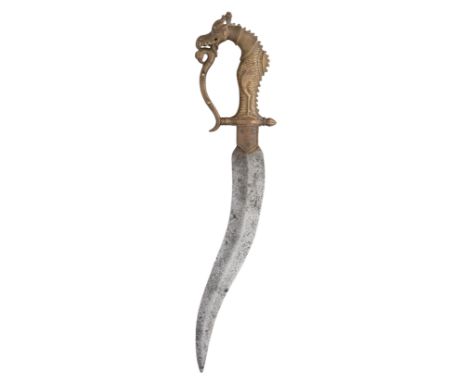 A SOUTH INDIAN DAGGER (KHANJAR), POSSIBLY 19TH CENTURY THANJAVUR, TAMIL NADU with recurved blade of flattened-diamond section