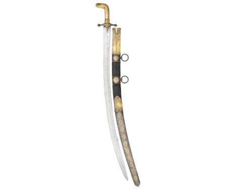 AN ARAB GOLD-AND SILVER-MOUNTED SWORD (SAIF), LATE 19TH CENTURY, with slightly curved fullered blade double-edged towards the