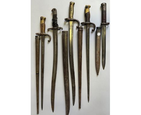 TEN BAYONETS, 19TH/20TH CENTURY comprising two socket bayonets; French: a model 1866 Chassepot dated 1868, in scabbard; a mod