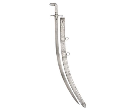 AN ARAB SILVER-MOUNTED SWORD (SHAMSHIR), 19TH CENTURY, PROBABLY OMAN with crucible steel curved single-edged blade with finel