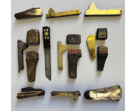 A COLLECTION OF FLEAMS AND OTHER POCKET KNIVES, 19TH/20TH CENTURY the first fleam French, with four folding blades inscribed 