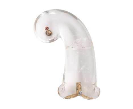 AN INDIAN DETACHED ROCK CRYSTAL HILT FOR A DAGGER (KHANJAR), 19TH CENTURY of characteristic form, with scrolling guard and th