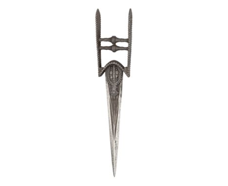 A SOUTH INDIAN DAGGER (KATAR), 17TH CENTURY, POSSIBLY ARCOT, TAMIL NADU with tapering blade formed with a reinforced point an