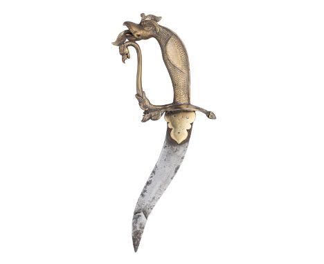 AN INDIAN DAGGER (KHANJAR), 19TH CENTURY, POSSIBLY MADRAS, TAMIL NADU with near flat double-edged recurved blade formed with 