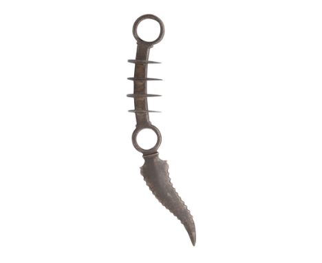 AN INDIAN IRON 'TIGER-CLAW' (BICHWA-BAGH NAKH), LATE 18TH/19TH CENTURY formed of four characteristic hook-shaped blades issua