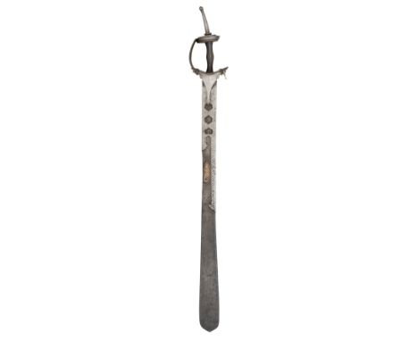 A NORTH INDIAN SWORD (KHANDA), 17TH/18TH CENTURY, PROBABLY JAIPUR, RAJASTHAN with broad flat double-edged blade of wootz stee