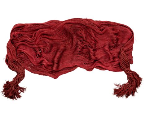 A LATE 17TH OR EARLY 18TH CENTURY MILITARY OFFICER’S SASH an extremely rare and fine sash of knotted crimson silk, approximat