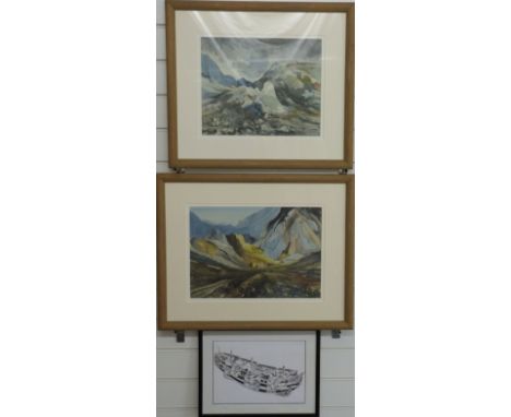 Roy Clements two watercolour landscapes of Welsh quarry scenes both signed lower right, larger 28 x 30cm, together with a sig