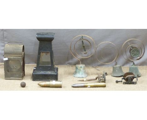 Two vintage railway or similar lamps and two novelty bullet lighters