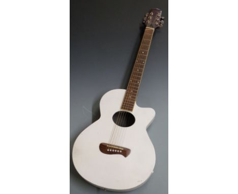 Adam Black semi acoustic guitar, reg no 025622, fitted with six steel strings, in white finish with cutaway body and rounded 