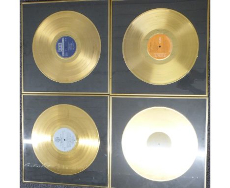 Four framed gold records - The Rolling Stones, Abba, Elvis Presley and Rod Stewart