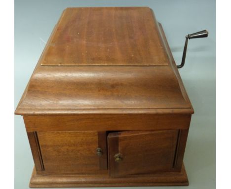 HMV vintage portable parlour wind-up gramophone with fitted interior, record and needles