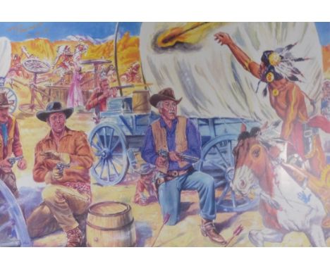Walt Howarth signed limited edition print Wagon Train 12 of 15 with certificate of authenticity, 29.5x42cm