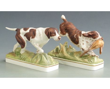Two Doris Linder for Royal Worcester sporting dogs, English Pointer and Springer Spaniel (brown), tallest 14cm