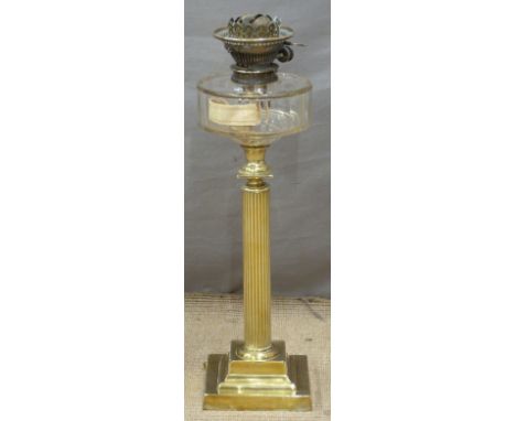 19thC oil lamp with Hinks no.2 burner and stepped brass Corinthian column support, height 54cm&nbsp;&nbsp;