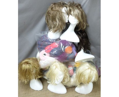 Three bags of yarn/wool/fabric and a box of polystyrene mannequin heads&nbsp;