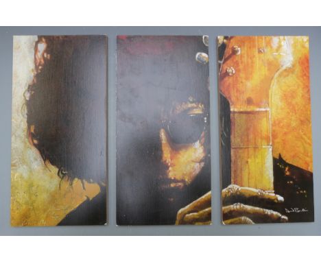 Bob Dylan triptych block print, overall size 40 x 60cm