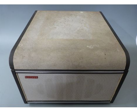 Hacker record player c1960s/1970s with Garrard deck AT6 Mk IIA, in grey rexine two tone finish