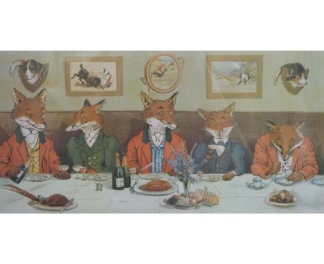 After Harry Nielson, humorous print Mr. Fox's Hunt Breakfast on Xmas Day, 33 x 62cm