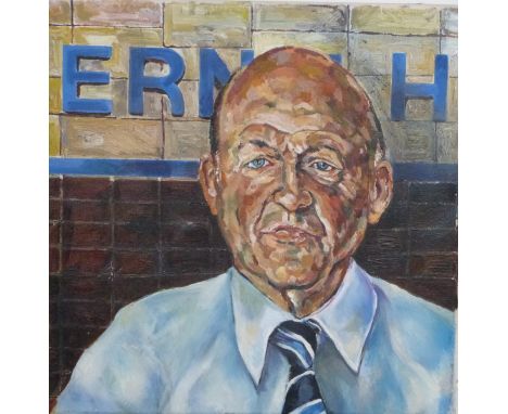 Adrian Spaak oil on canvas portrait of Coventry City footballer Ernie Hunt, titled verso, 40 x 40cm