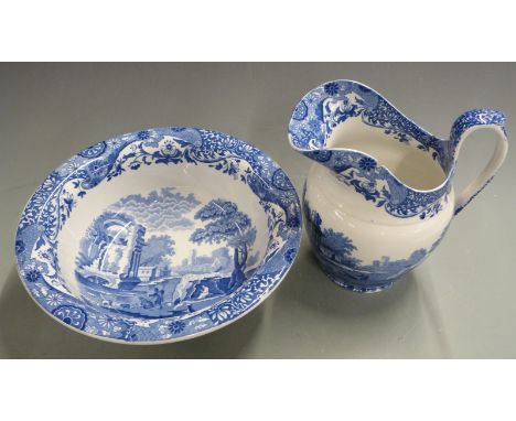 Copeland Spode jug and basin decorated in the Italian pattern, H 26, diameter 36cm