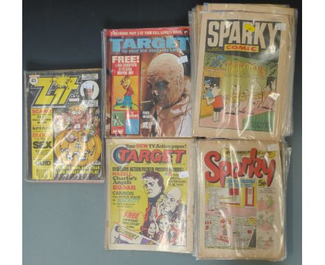 Approximately  80 vintage comics / magazines including Zit, Target and a large collection of Sparky. 