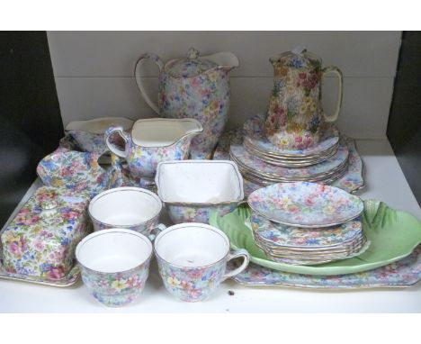 Royal Winton Chintz ware part tea set decorated in the Marion pattern, further Chintz ware, Carltonware dishes etc, tallest 1