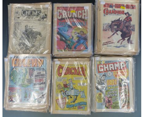 Approximately&nbsp;160 vintage comics / magazines including Chums (1915), The Champion (1933), The Crunch… is now (1979), Che