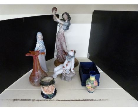 Lladro figure of a girl with flowers, Nao clown, Florence dancer, Royal Doulton jug etc, tallest 35cm&nbsp;