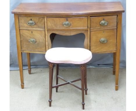 19thC mahogany bow front sideboard desk or dressing table with five drawers, W109 x D49 x H86cm