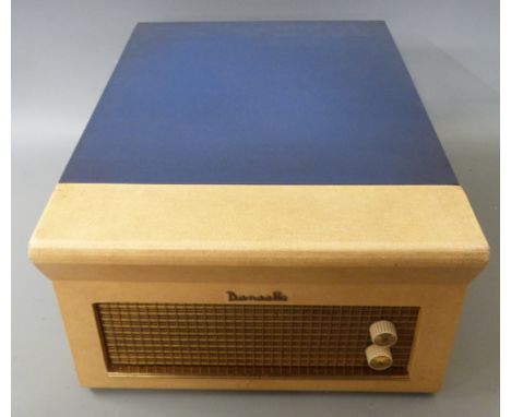Dansette retro record player in blue and cream finish