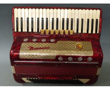 Marinucci 120 bass piano accordion with six treble couplers and one bass coupler, in red pearloid finish, in original case&nb