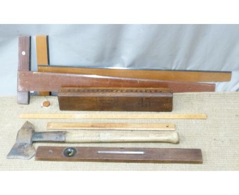 Quantity of draughtsman's and other equipment and a vintage axe