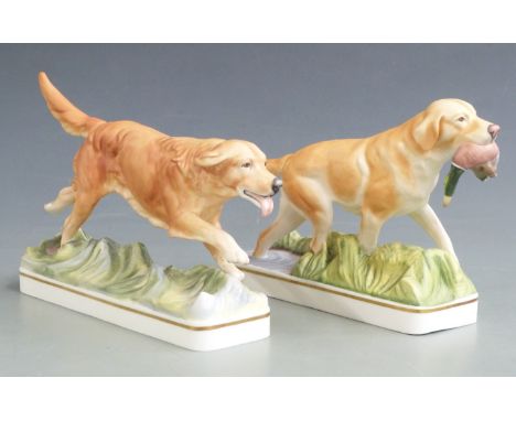 Two Doris Linder for Royal Worcester sporting dogs, Golden Retriever and Yellow Labrador, tallest 14cm