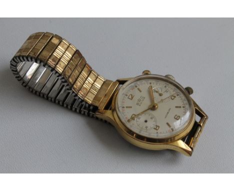 A VINTAGE BWC CHRONOGRAPH WRIST WATCH, gold bezel with stainless steel back A/F