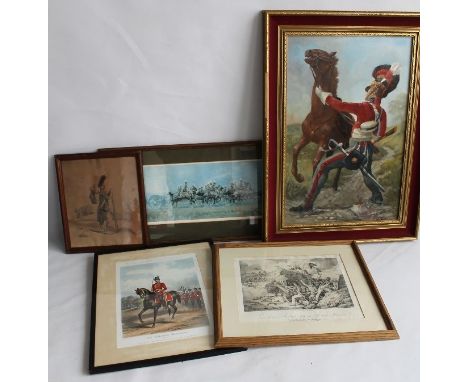 A SMALL COLLECTION OF FRAMED PICTURES OF NAPOLEONIC SOLDIERS to include an oil painting by E. J. Poole, a lithograph by Rudol