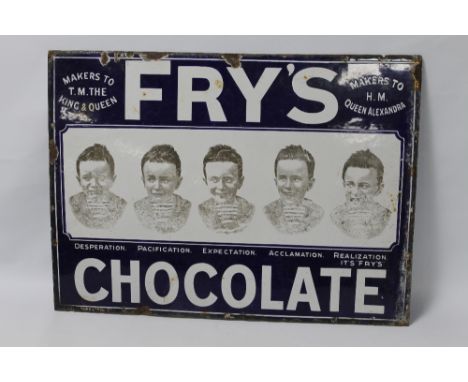 A FRY'S CHOCOLATE "FIVE BOYS" ENAMEL ADVERTISING SIGN, 76 cm x 56 cm A/F