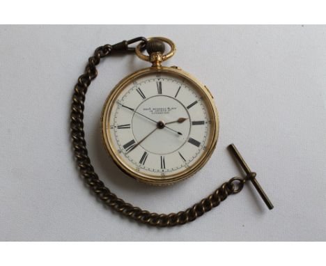 AN 18CT GOLD OPEN FACED TOP WING POCKET WATCH, signed to dial and movement 'Thom Russell &amp; Sons, Liverpool', the case hal