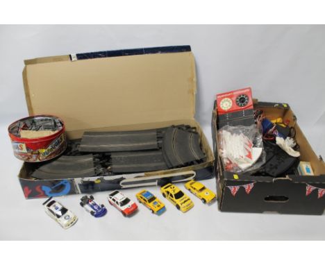 A COLLECTION OF SCALEXTRIC, to include a Capri, Vauxhall Calibra, Rover 3500, Mercedes Benz cars, etc., together with hand co