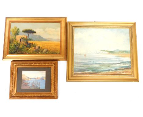 Elsie Barrett, R.G.I F.R.S.W. Rocks on south coast, oil on canvas, 46cm x 60cm, Walter Lupo, scene in Puglia Italy, oil on ca