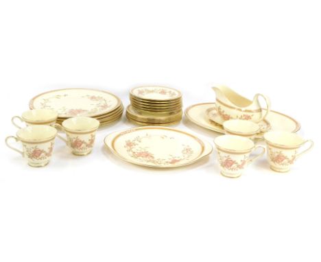 A Royal Doulton Romance Collection Lisette pattern part tea service, comprising six cups and saucers, six side plates, five d