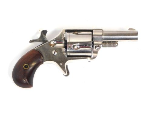 A 19thC Centennial 1876 model nickel plated 5 shot .41 calibre rimfire revolver, the 1 ½" barrel stamped CENTENNIAL 1876 HOOD