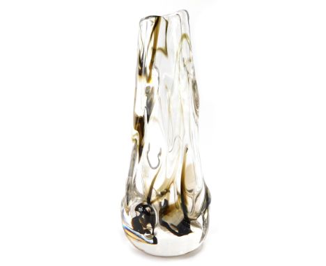 A Whitefriar's style art glass vase, with bubble and brown swirl design, 24cm high.