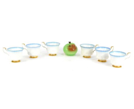 A set of six Royal Albert blue rainbow pattern teacups, and a Carltonware apple dish. (7)