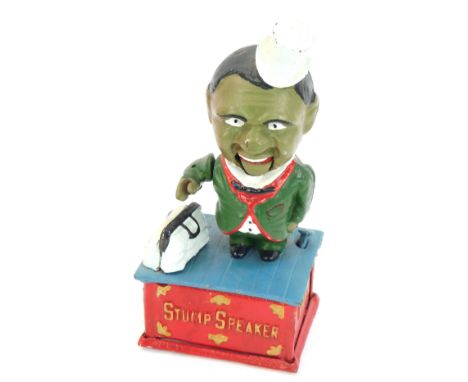A novelty Stump Speaker cast money box, 24cm high.