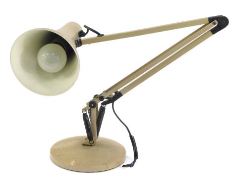 A beige anglepoise desk lamp, 90cm high, fully extended.