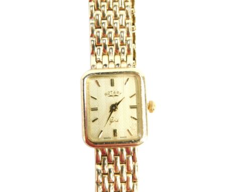 A 9ct gold Rotary ladies wristwatch, with rectangular watch head, on a four row strap, 19.9g all in. 