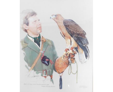 K W Padley. Robert J H Creese with his immature Bernouilli's Eagle, Bernoulli's Eagle, Hieraetus Faseiatus Faseiatus, waterco