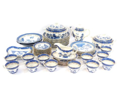A set of Booths Old Willow wares, comprising two tureens, teapot, twelve cups and saucers, four half moon plates, five side p
