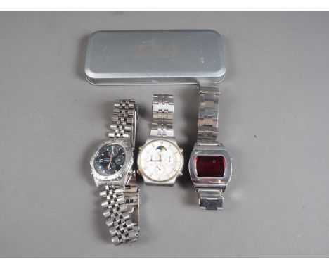 A Seiko Analogue Quartz Chronometer Sports 150, a Seiko Chronograph Sports 100 and a TX8 LED watchCondition:The watches are n